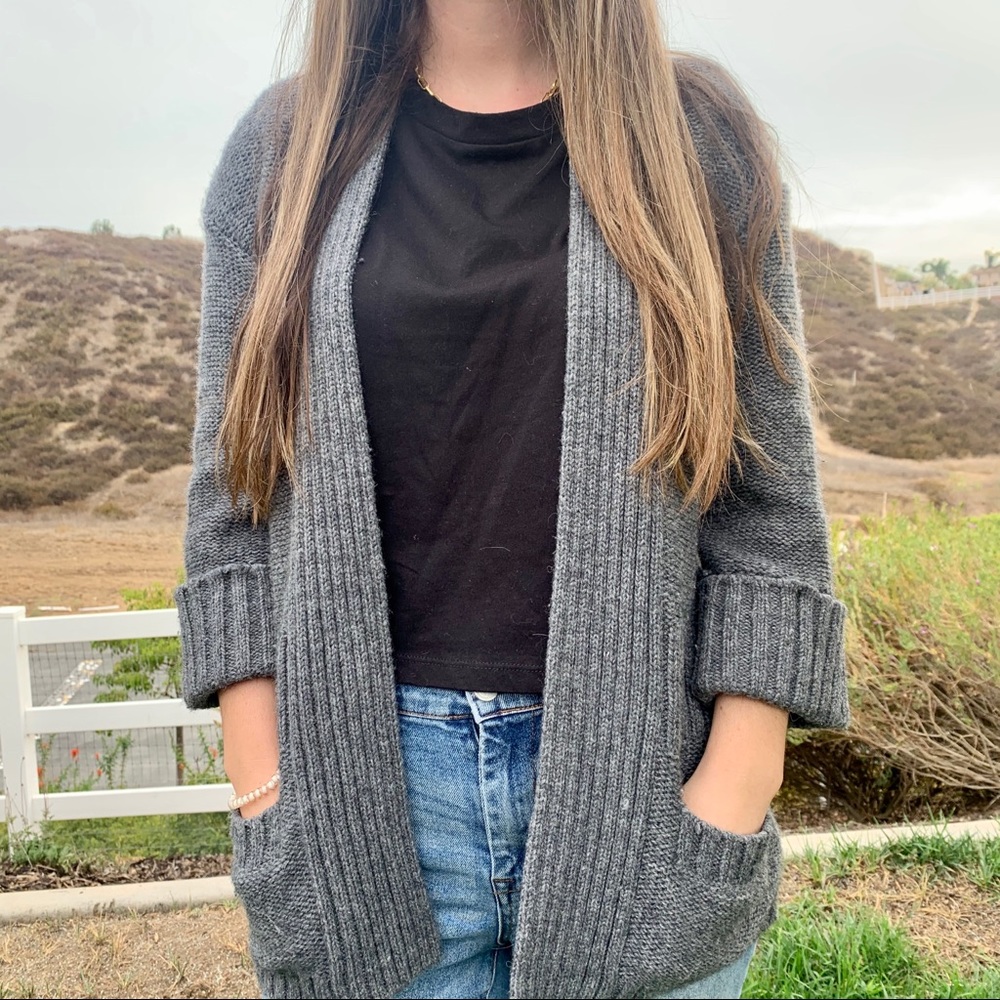 VINCE Grey Alpaca Wool Thick Textured Knit Cardigan Sweater XS